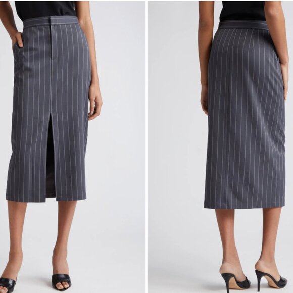 L’AGENCE Madonna Pinstripe Midi Pencil Skirt in Grey size 14 NWT - Picture 1 of 12